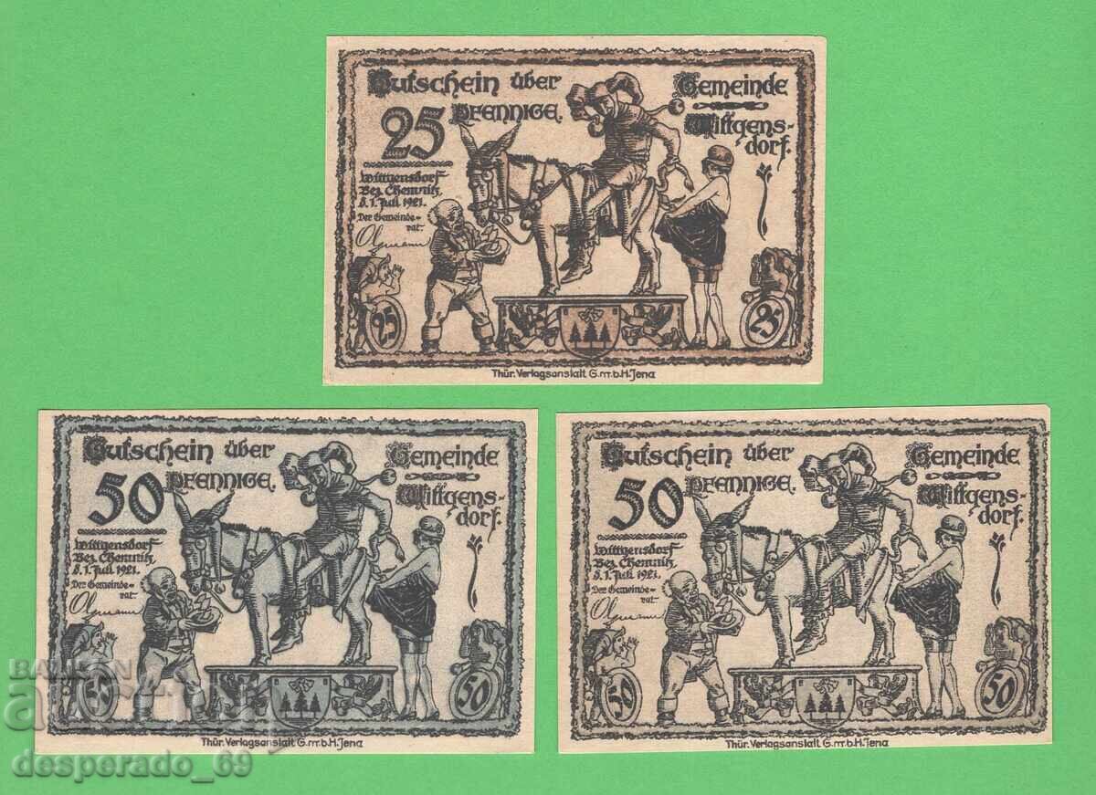 (¯`'•.¸NOTGELD (orașul Wittgensdorf) 1921 UNC -3 buc. bancnote ¯) cu preț 8.10 BGN | € 4.14