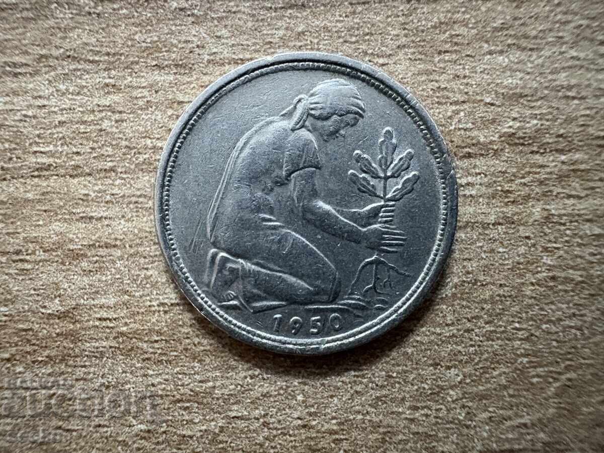 Γερμανία - 50 πφένιγκ (1950) - F με τιμή 0.65 BGN | € 0.33 Γερμανία - 50 πφένιγκ (1950) - F με τιμή 0.65 BGN | € 0.33