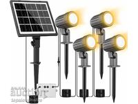 Set de 4 proiectoare solare pentru grădină, lumină caldă