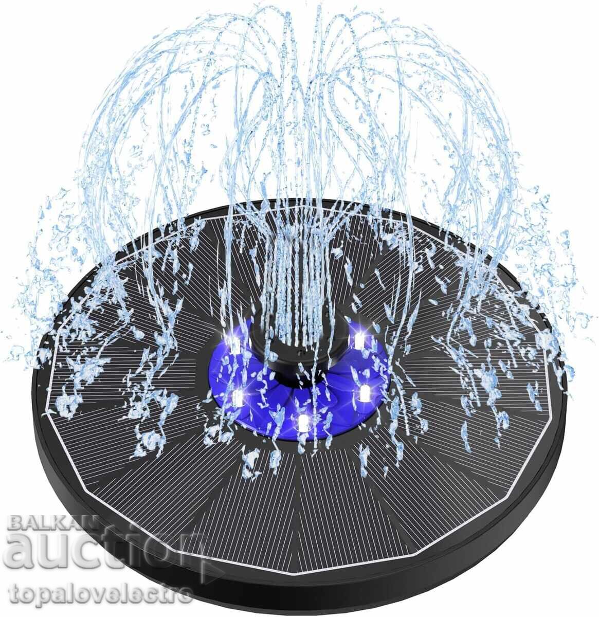 Solar Fountain 3.5W, LED Lighting, 2200 mAh Battery, 7 Nozzles