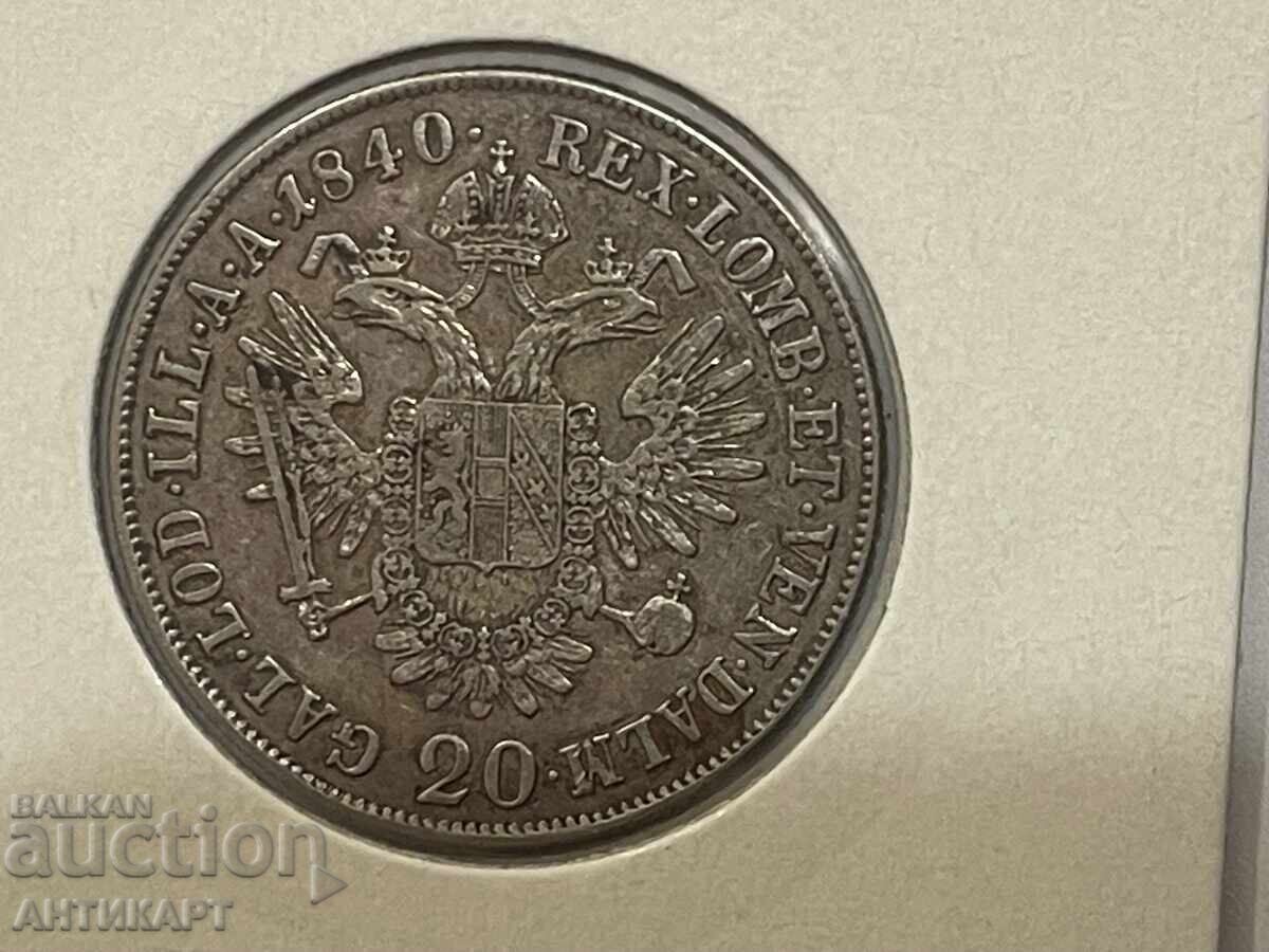 Redka ασημένια νομίσματα Αυστρίας 20 κρόιτσερ 1840