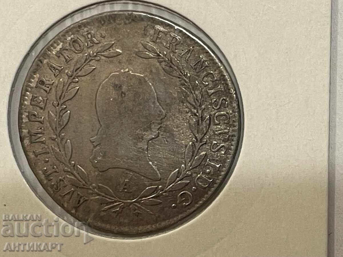 Row of silver coin Austria 20 Kreuzer 1810 with price 29.00 BGN | € 14.83