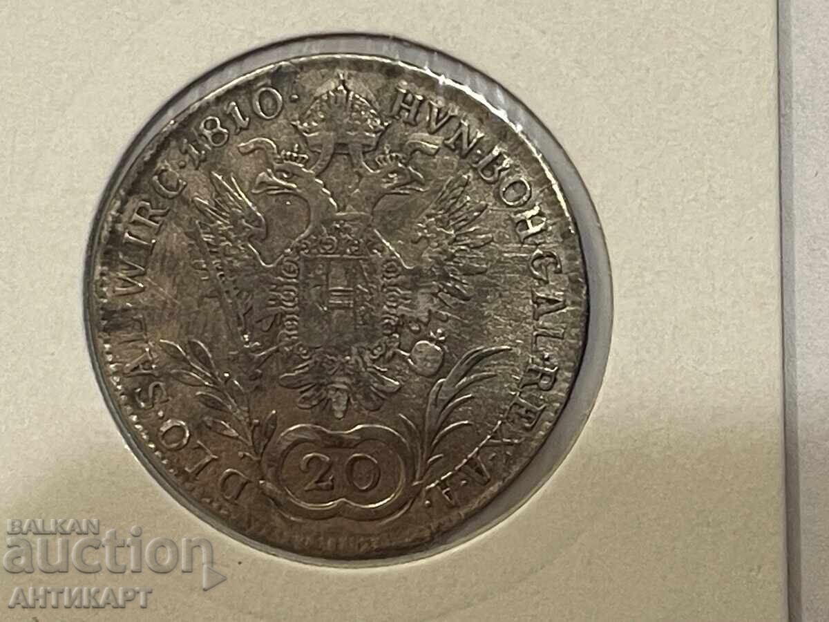 Row of silver coin Austria 20 Kreuzer 1810