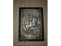 Beautiful Icon of Saint George, Greece, Silver-Plated, Excellent Condition