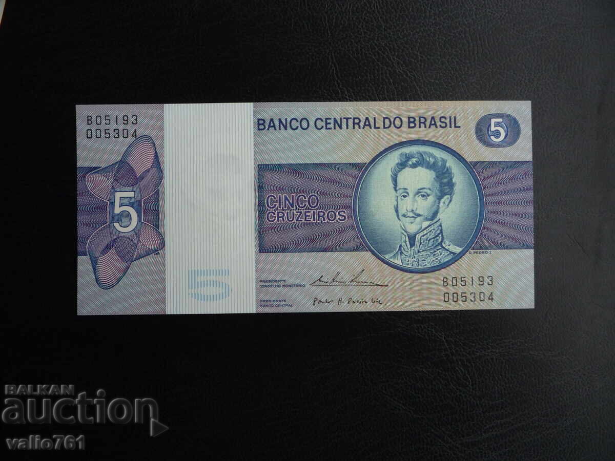 BRAZIL 5 CRUZEIROS 1974 NEW UNC