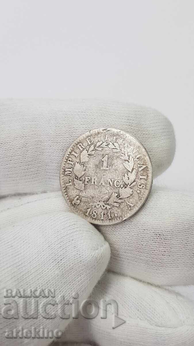 Rare silver coin 1 franc 1811 with Napoleon Bonaparte - 5 Rare silver coin 1 franc 1811 with Napoleon Bonaparte - 5
