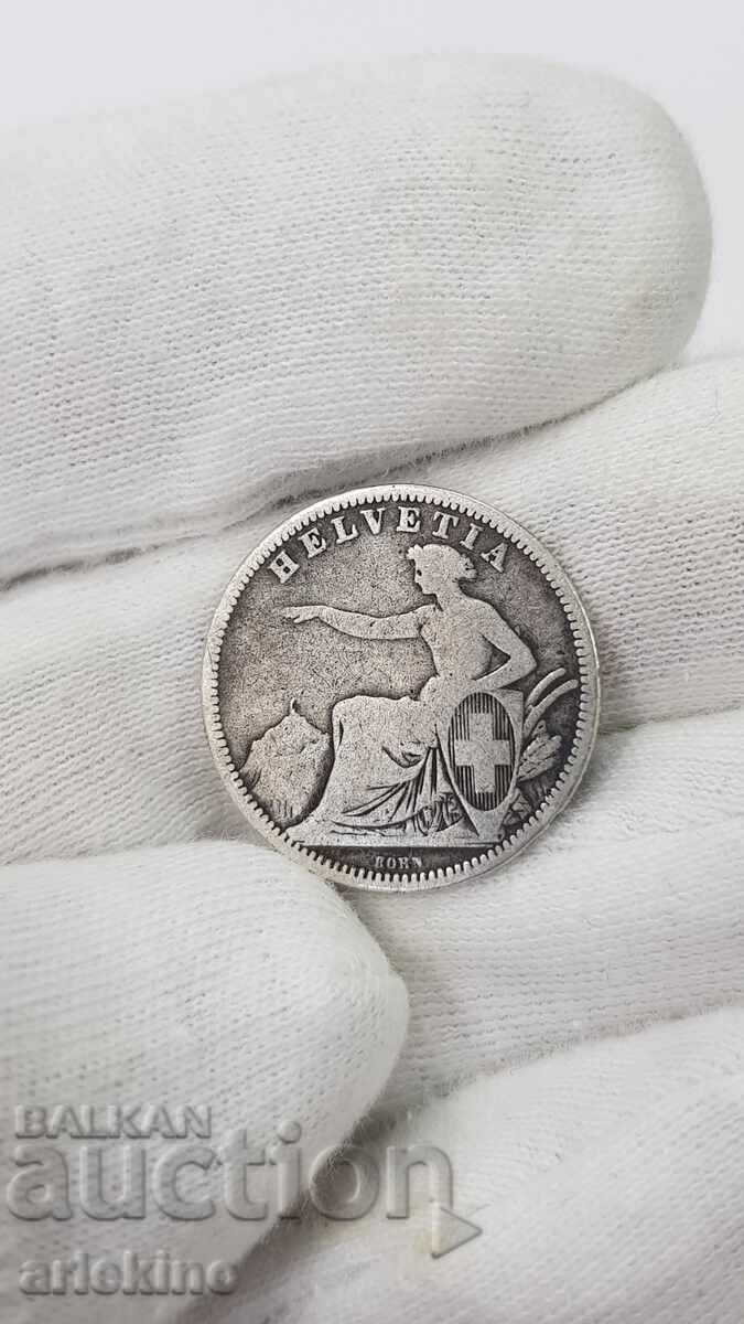 Παράδοση Srebŭrna moneta 1 frank 1861 g. Ελβετία HELVETIA