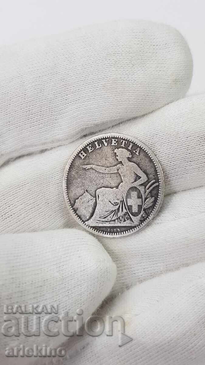 Srebŭrna moneta 1 frank 1861 g. Ελβετία HELVETIA - 5