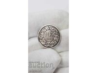 Rare silver coin 1 franc 1861 Switzerland HELVETIA