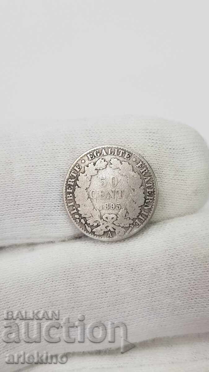 Collectible Silver Coin 50 Cents 1895 France Collectible Silver Coin 50 Cents 1895 France