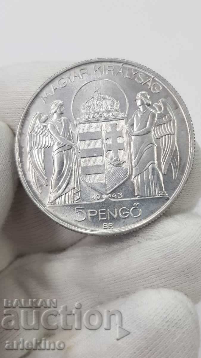 Licitație Monedă rară din aluminiu 5 pengő 1943 Ungaria VR Licitație Monedă rară din aluminiu 5 pengő 1943 Ungaria VR
