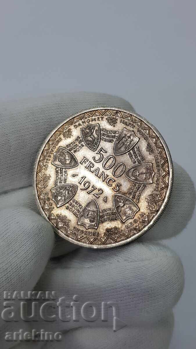 Monedă de argint rară Statele Africane 500 franci 1972 cu preț € 95.00 | 185.80 BGN