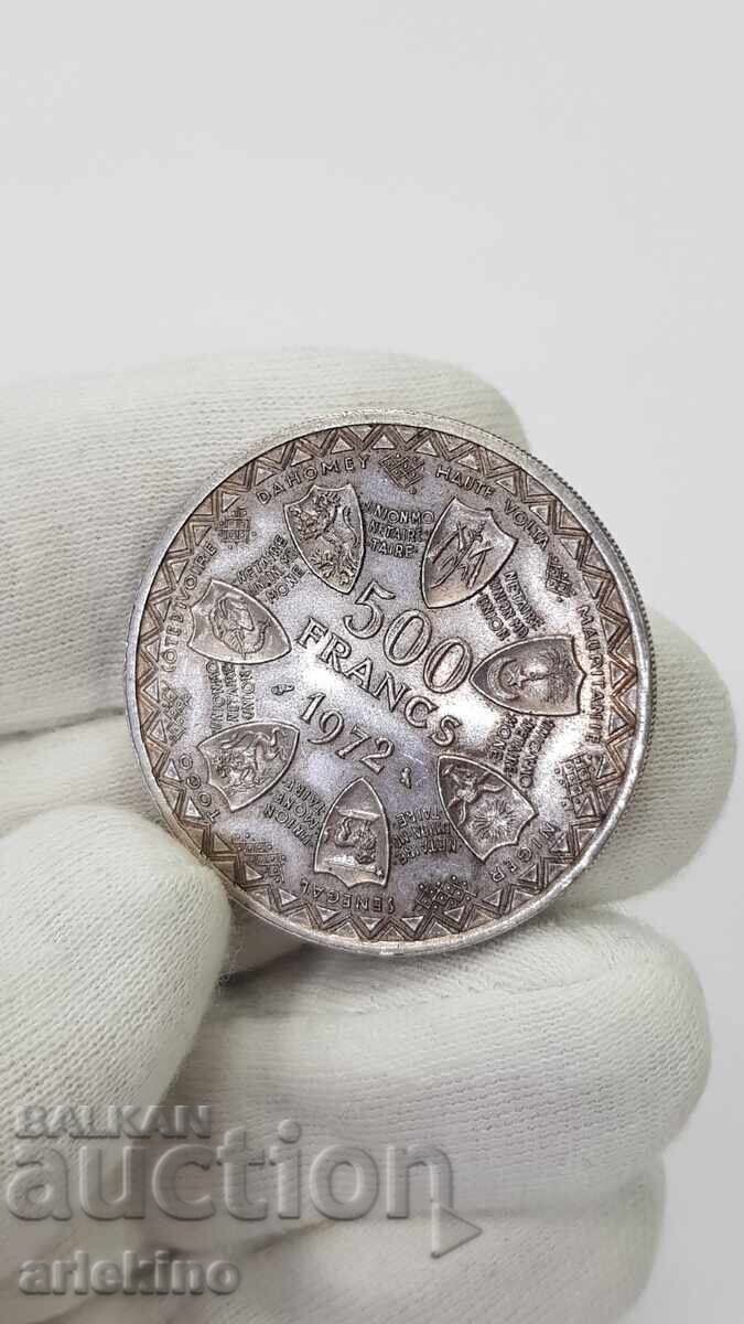 Licitație Monedă de argint rară Statele Africane 500 franci 1972