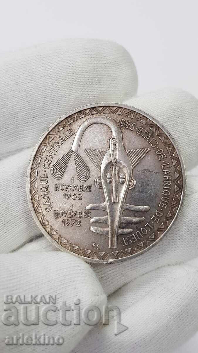 Rare Silver Coin African States 500 Francs 1972 - 5