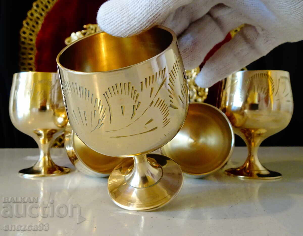 Χάλκινα φλιτζάνια με ανάγλυφη χάραξη, 80 ml, επιχρυσωμένα - 5