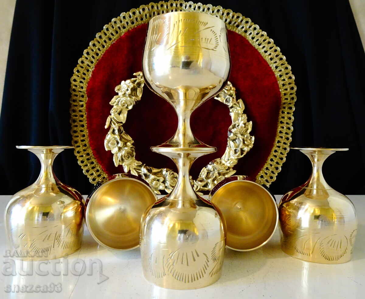 Χάλκινα φλιτζάνια με ανάγλυφη χάραξη, 80 ml, επιχρυσωμένα - 6