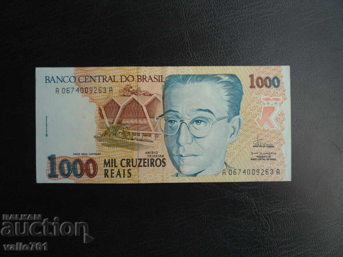 BRAZIL 1000 1,000 CRUZEIRO REAIS 1993 NEW UNC