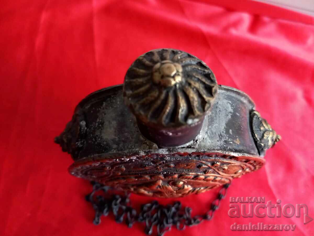 19th Century Old Bronze Powder Flask, Powder Horn Saint George with price 350.00 BGN | € 178.95