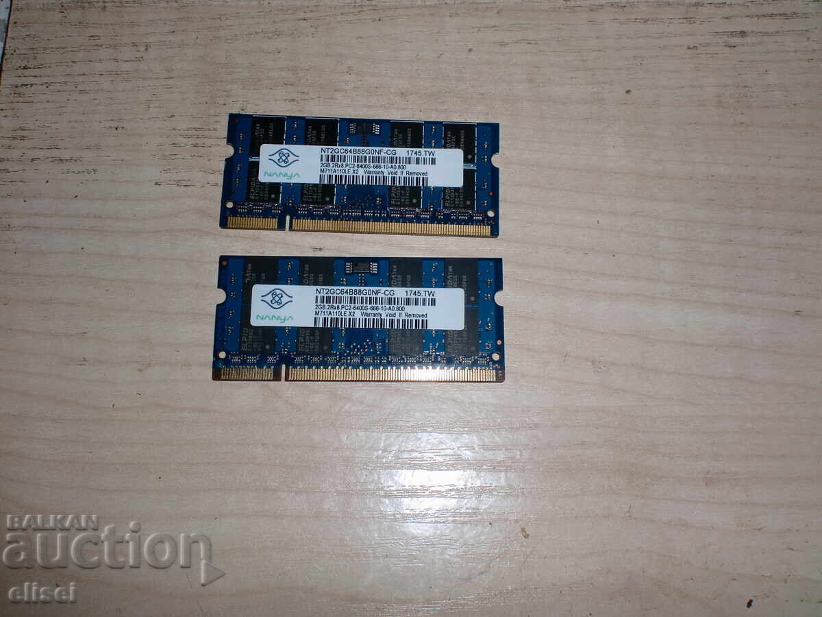 90.Ram pentru laptop DDR2 800 MHz, PC2-6400,2Gb, NANYA.NEW.Kit 2