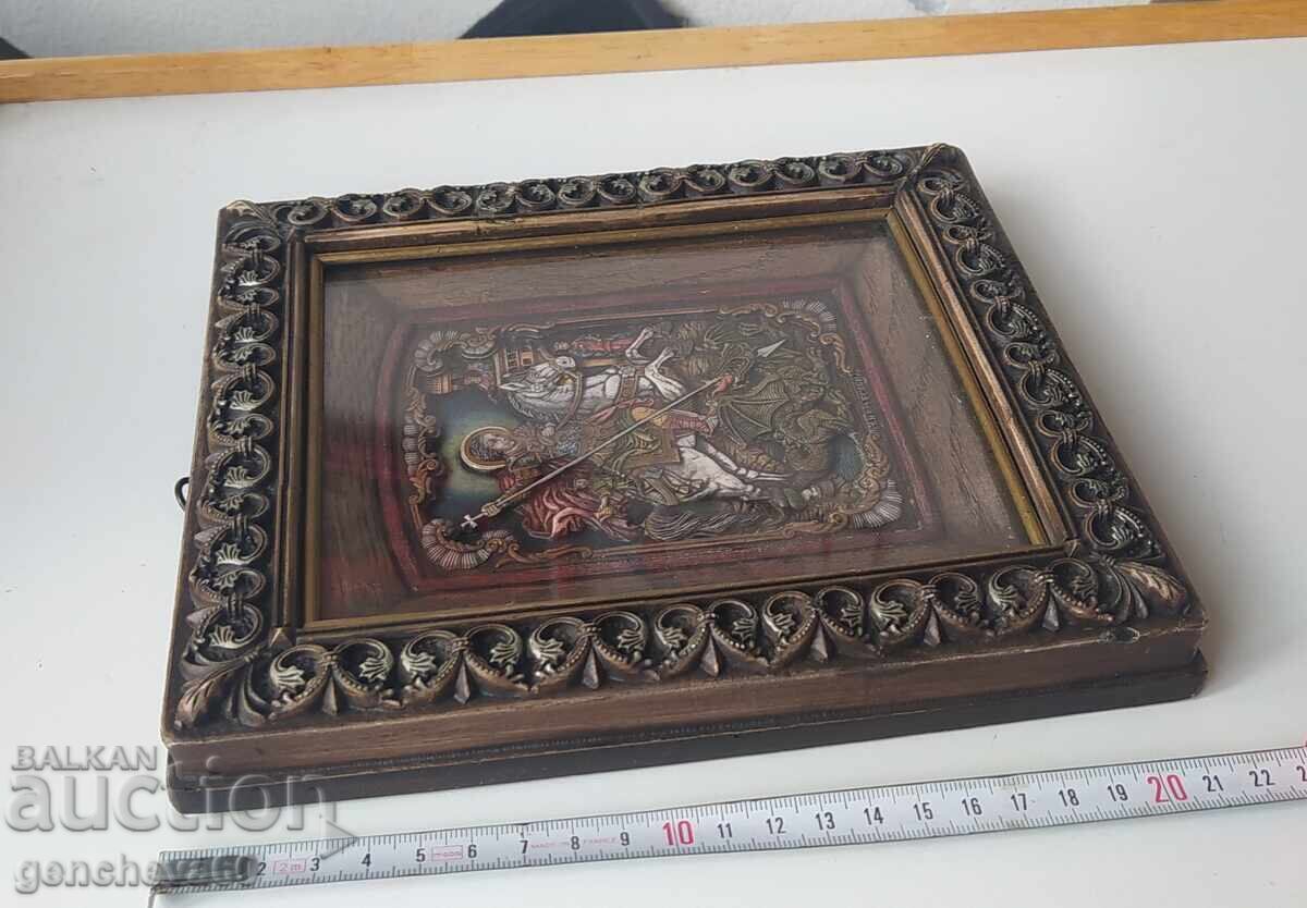 Икона на Св. Георги Победоносец/сертификат дърворезба с цена 100.00 лв. | € 51.13 Икона на Св. Георги Победоносец/сертификат дърворезба с цена 100.00 лв. | € 51.13