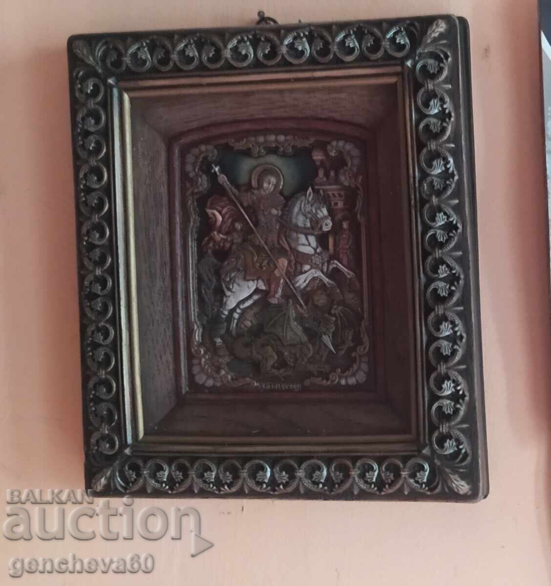 Icoană Sf. Gheorghe Biruitorul/certificat sculptură în lemn - 5