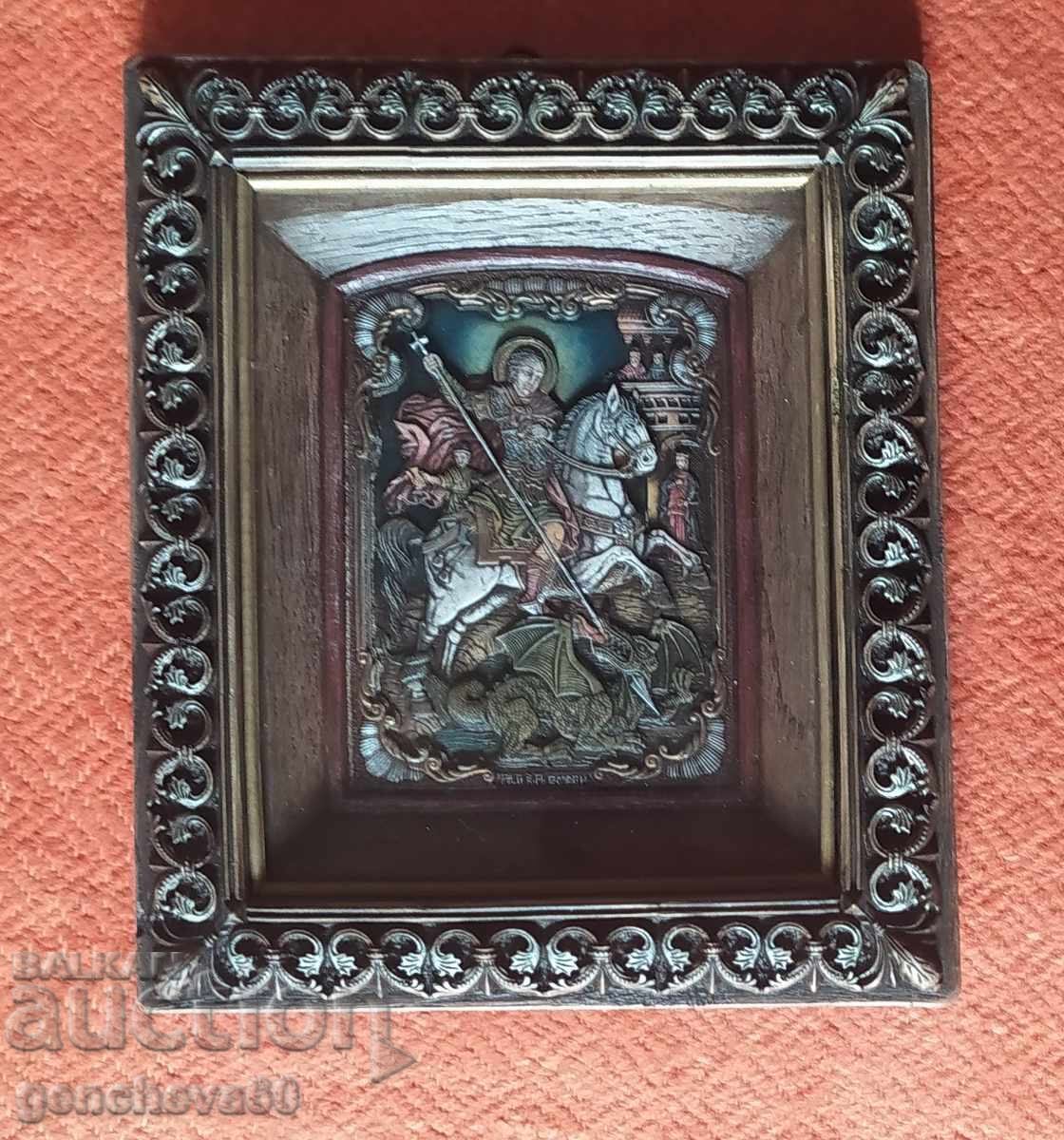 Icoană Sf. Gheorghe Biruitorul/certificat sculptură în lemn - 6