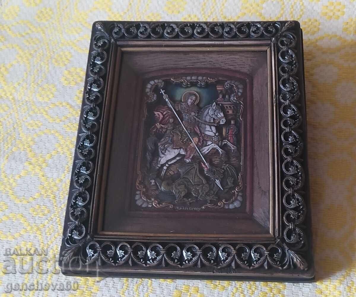 Icoană Sf. Gheorghe Biruitorul/certificat sculptură în lemn - 7