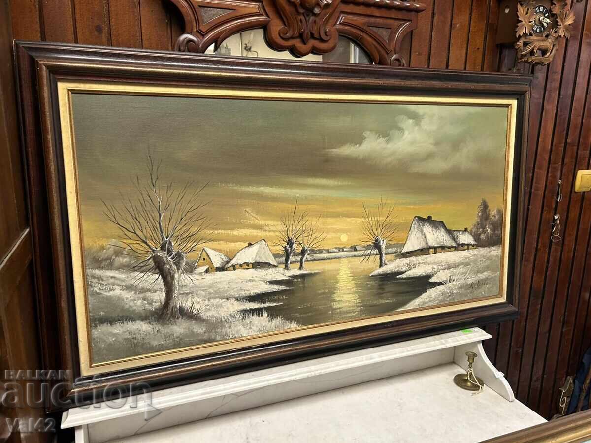 Δημοπρασία Χειμερινό τοπίο με σπίτια και ηλιοβασίλεμα Δημοπρασία Χειμερινό τοπίο με σπίτια και ηλιοβασίλεμα