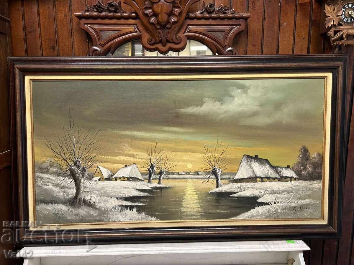 Χειμερινό τοπίο με σπίτια και ηλιοβασίλεμα Χειμερινό τοπίο με σπίτια και ηλιοβασίλεμα