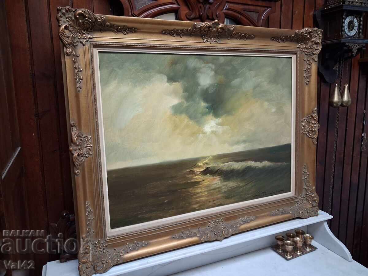 Δημοπρασία Θαλασσινό τοπίο σε στιβαρό μπαρόκ πλαίσιο Δημοπρασία Θαλασσινό τοπίο σε στιβαρό μπαρόκ πλαίσιο