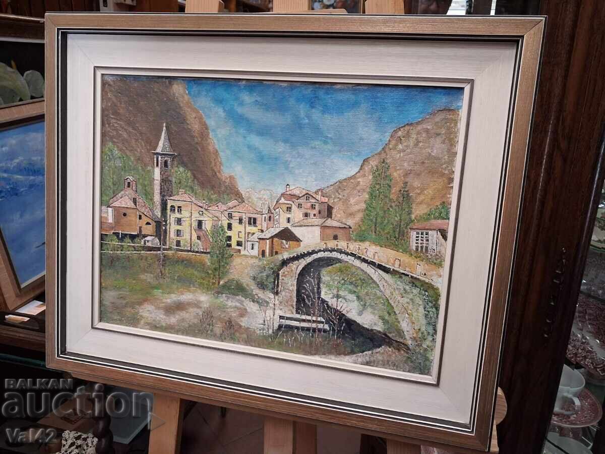 Δημοπρασία Τοπίο με πέτρινη γέφυρα και ορεινό χωριό Δημοπρασία Τοπίο με πέτρινη γέφυρα και ορεινό χωριό