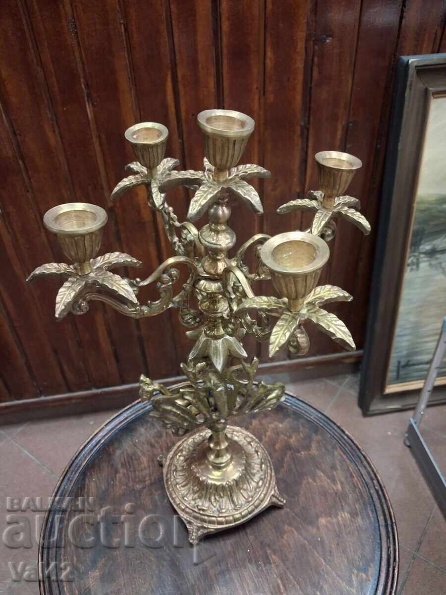 Bronze candlestick "Five" with figural decoration - 5