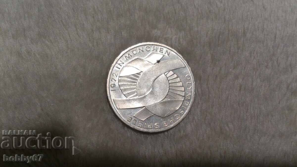 Отлично запазена сребърна монета от 10 марки 1972 - F година - 7 Отлично запазена сребърна монета от 10 марки 1972 - F година - 7