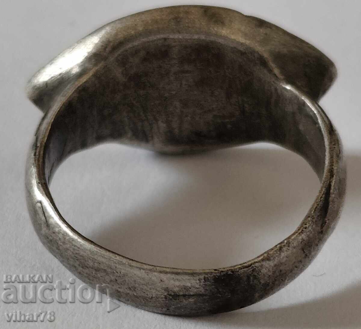 Ασημένιο δαχτυλίδι αντίκα με σφραγίδα - 5
