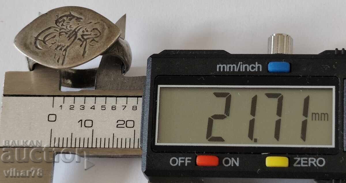 Ασημένιο δαχτυλίδι αντίκα με σφραγίδα - 7