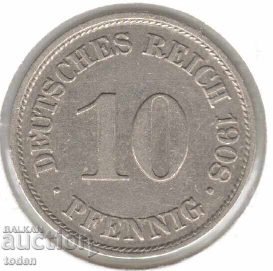Germany-10 Pfennig-1908 A-KM# 12-Wilhelm II-small shield