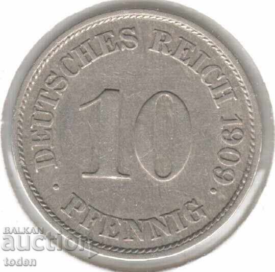 Germany 10 Pfennig 1909 J KM# 12 Wilhelm II - Small Shield