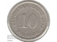 Germania - 10 Pfennig - 1909 J - KM# 12 - Wilhelm II - scut mic