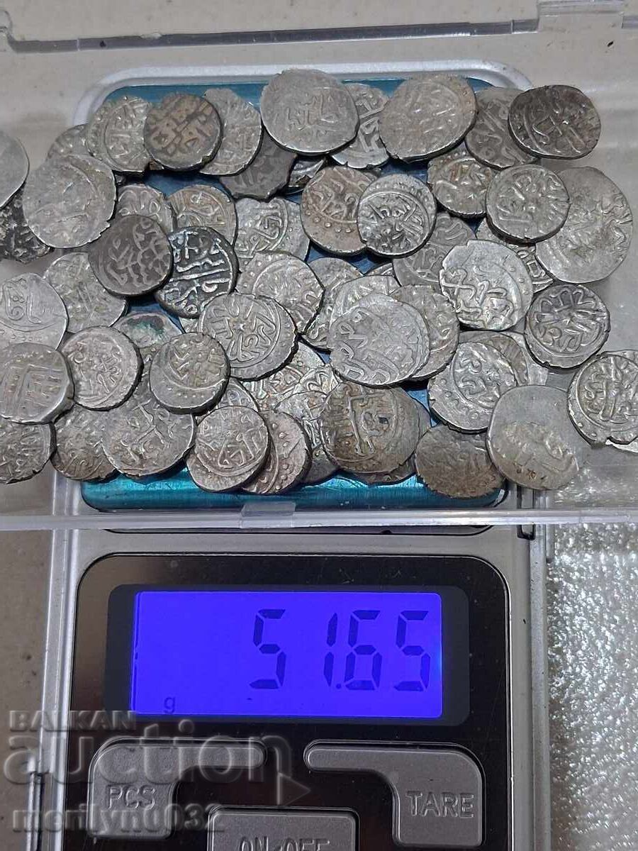 Auction  Silver Ottoman Akce Coins, 62 pcs, No Holes, Silver