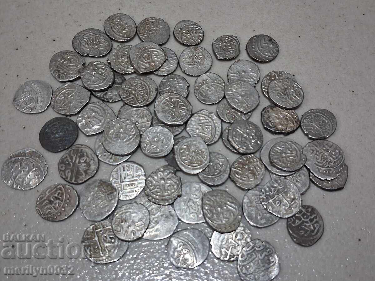 Silver Ottoman Akce Coins, 62 pcs, No Holes, Silver