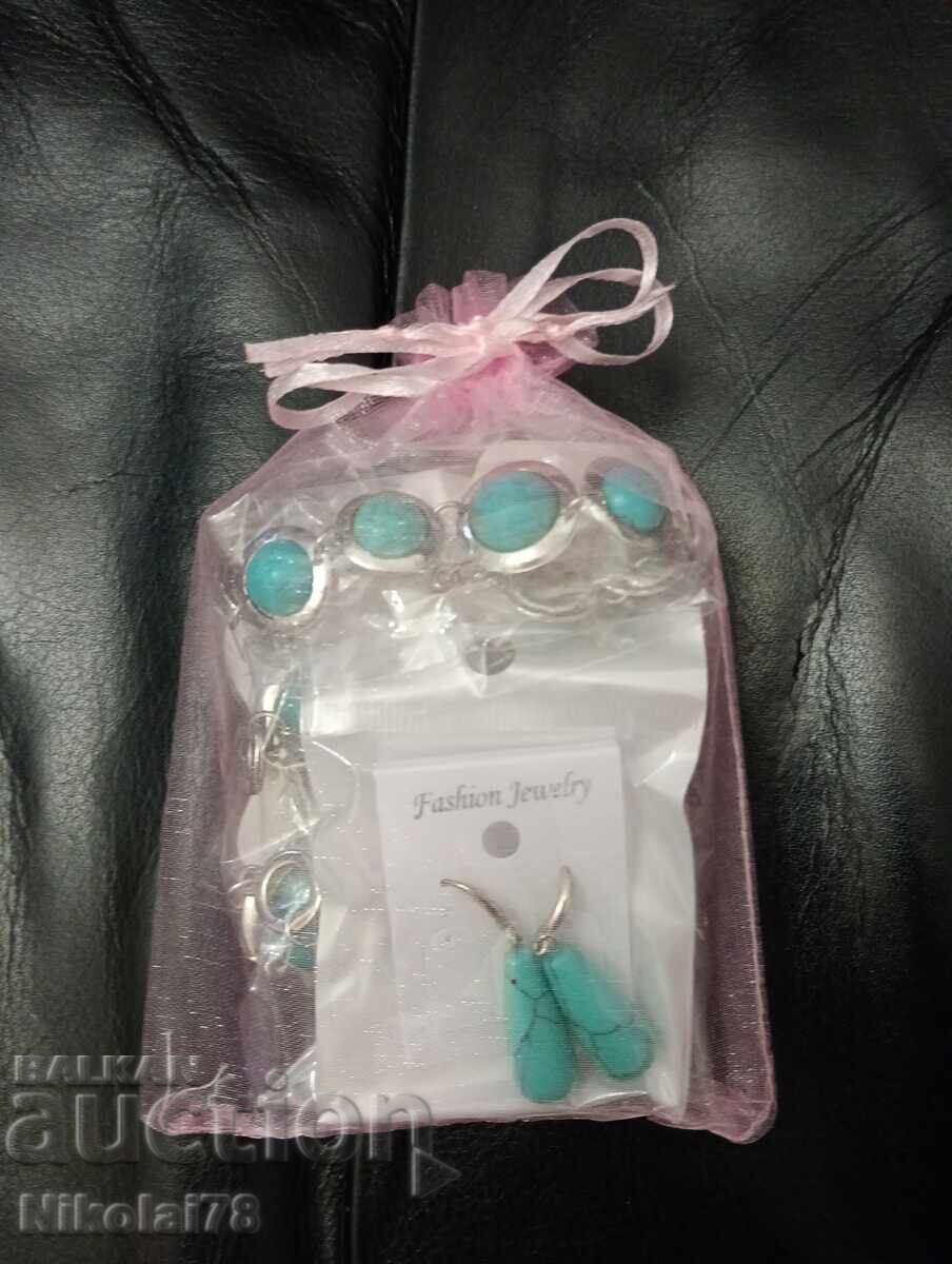 Set bijuterii Turcoaz - colier, brățară și cercei - 5