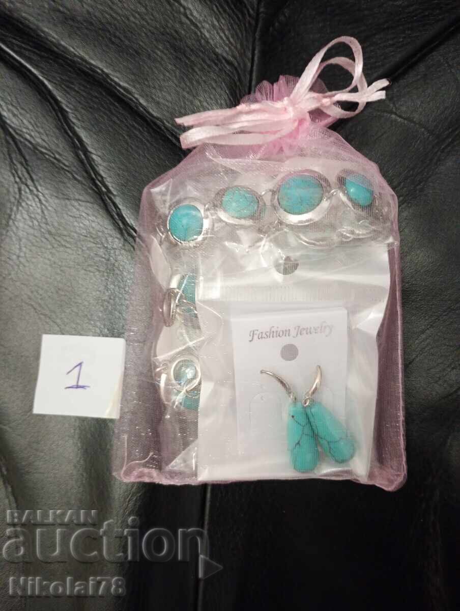 Turquoise Jewelry Set - Necklace, Bracelet and Earrings - 6