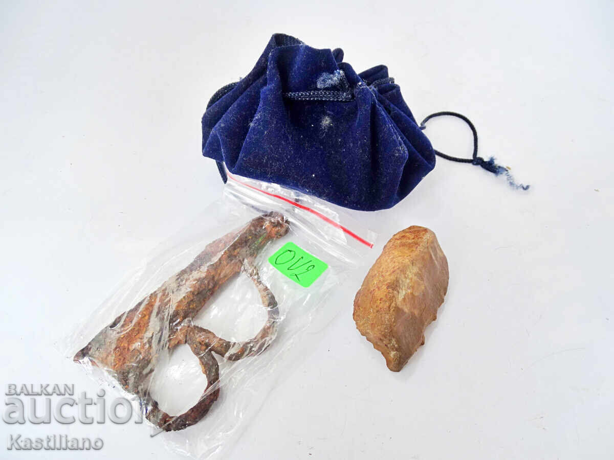 Old flint and steel fire starter, flint in a suede pouch 3 with price 61.00 BGN | € 31.19