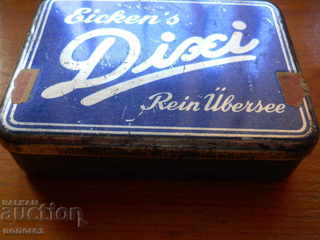 Cutie de tutun vintage "Eicken's Dixi Rein" - Germania cu preț 25.00 BGN | € 12.78 Cutie de tutun vintage "Eicken's Dixi Rein" - Germania cu preț 25.00 BGN | € 12.78