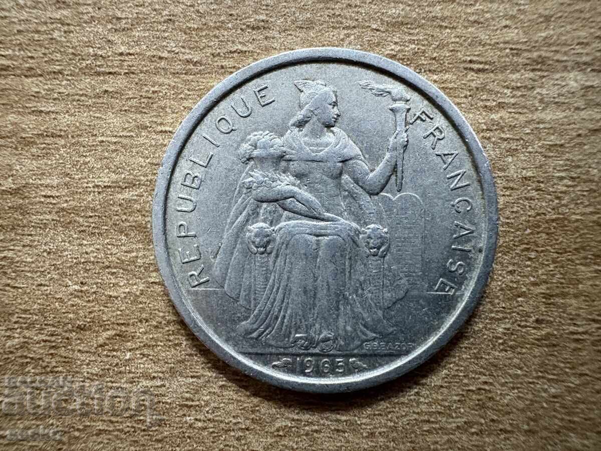French Polynesia - 2 Francs (1965) with price 1.85 BGN | € 0.95