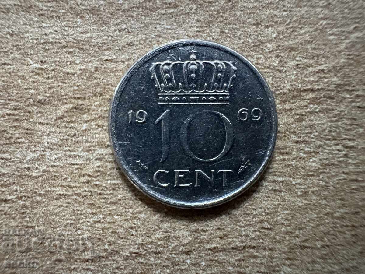 Olanda - 10 cenți (1969) - Marcaj pe MD 'pește' Olanda - 10 cenți (1969) - Marcaj pe MD 'pește'