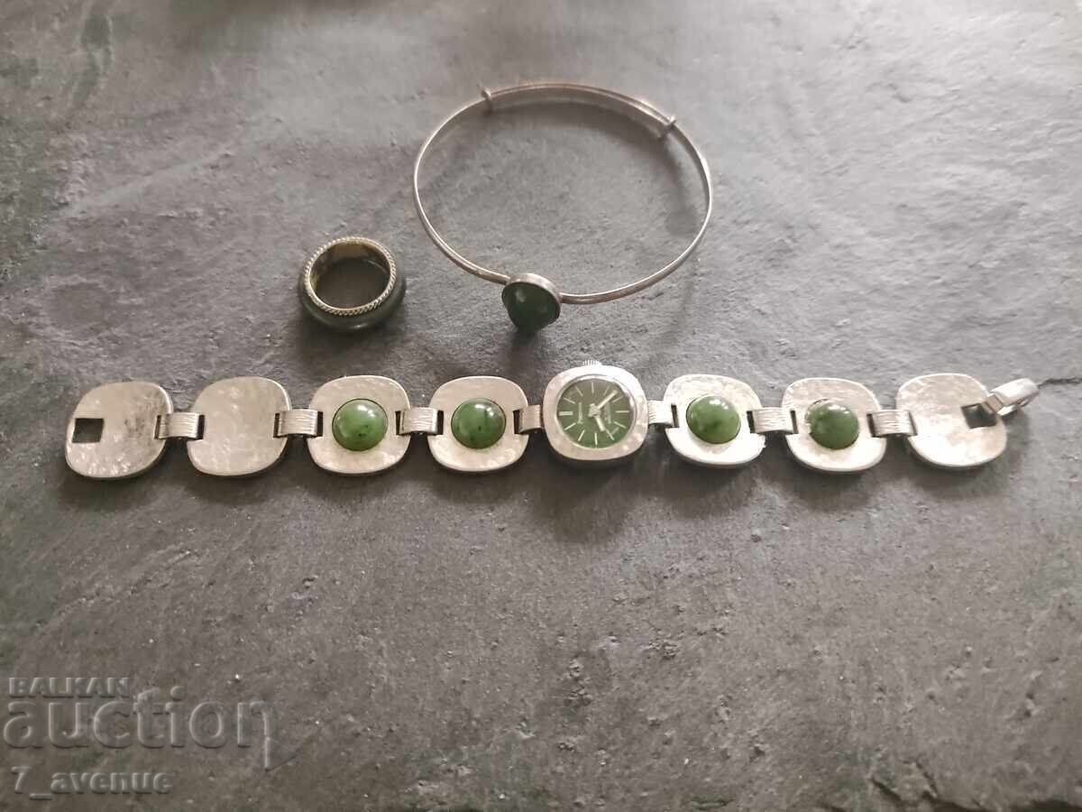 Silver bracelet, watch and ring with Jade 29.11.25