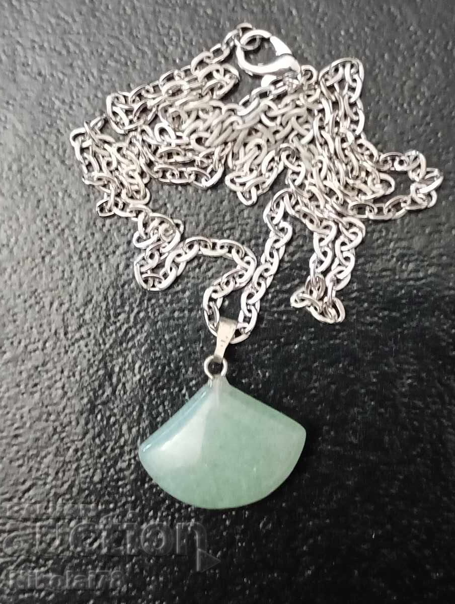 New Nephrite Leaf Pendant Necklace 23x15mm with 45cm Chain with price 25.00 BGN | € 12.78
