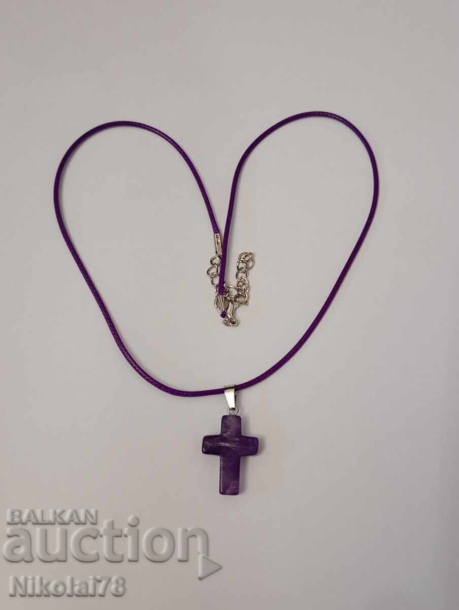 Auction  New Amethyst Cross Necklace - 25x18, chain 45 cm