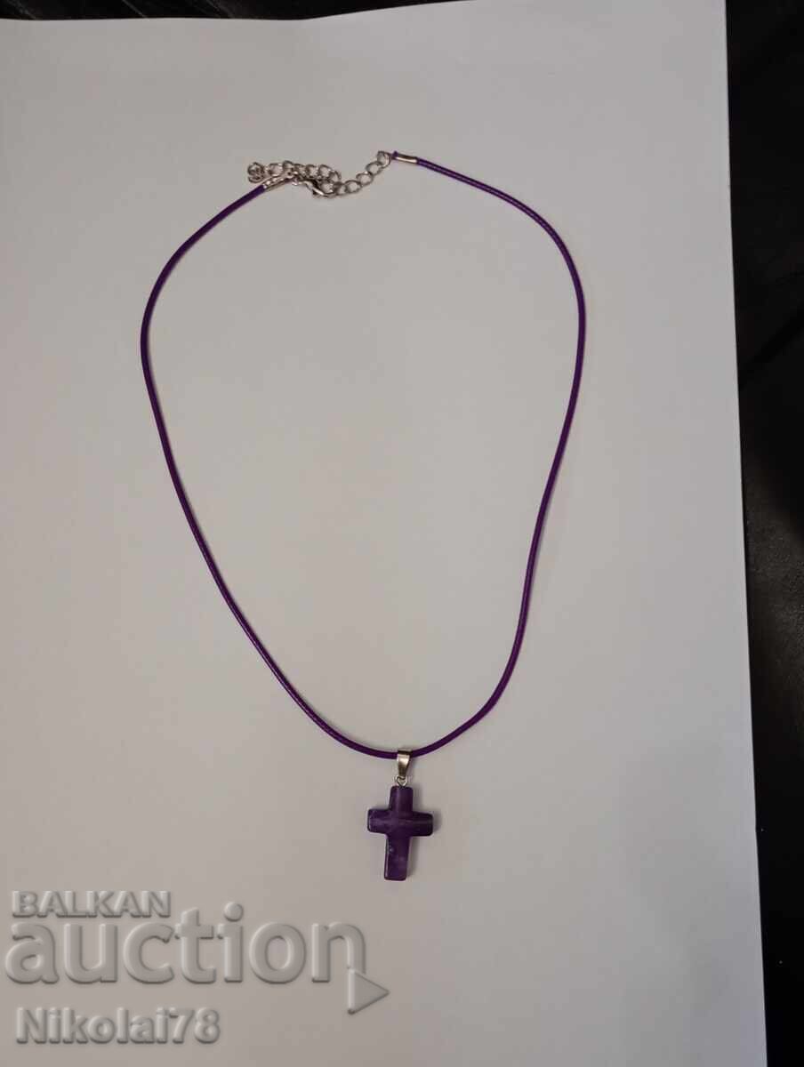 New Amethyst Cross Necklace - 25x18, chain 45 cm